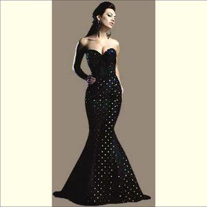 JOVANI Black and Gold Mermaid Gown